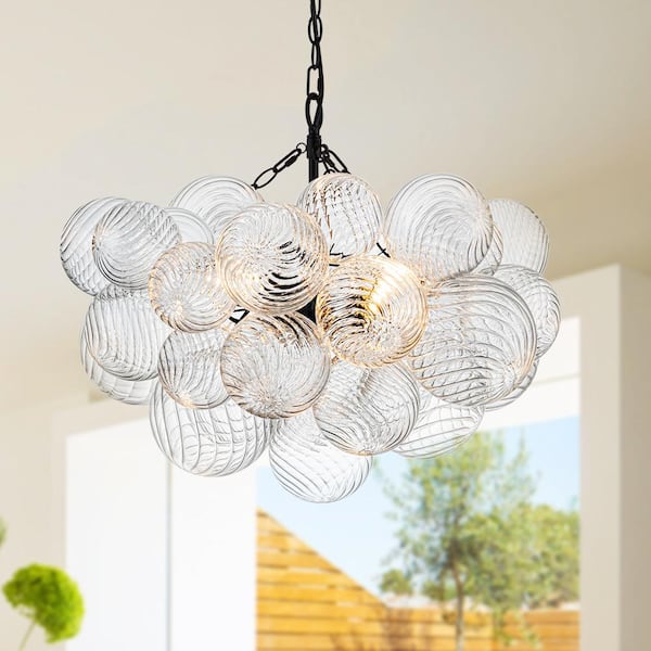 HUOKU Neuvy 3-Light 23.6 in. W Black Chandelier with Swirled HUOKU Neuvy 3-Light 23.6 in. W Black Chandelier with Swirled