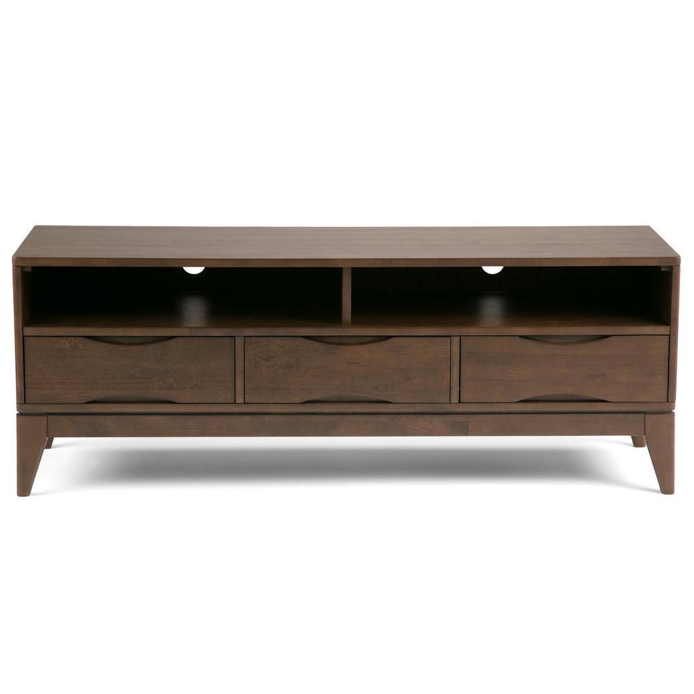 Harper 60" Walnut Brown Rubberwood TV Stand with Cabinet and Drawers