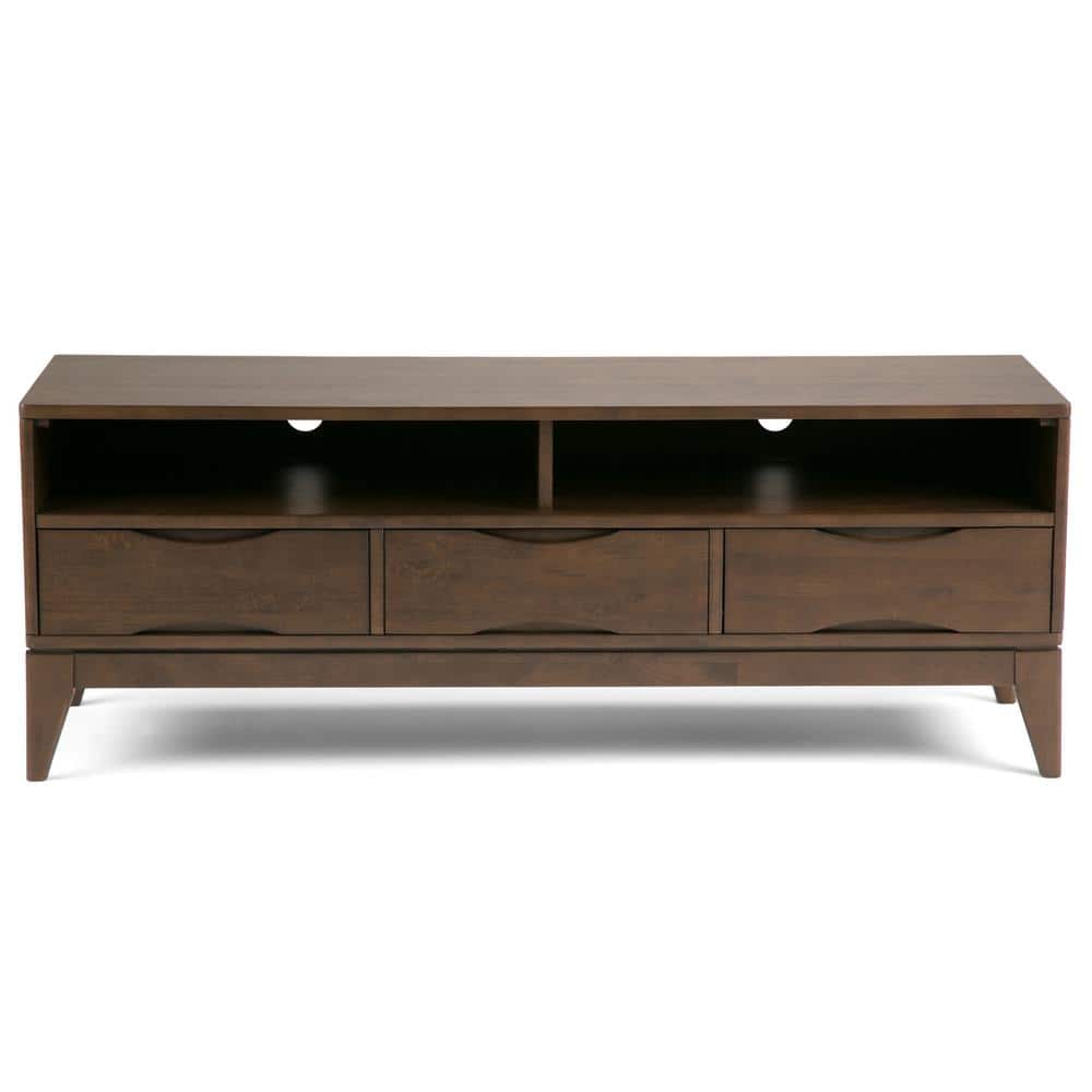 Harper 60" Walnut Brown Rubberwood TV Stand with Cabinet and Drawers