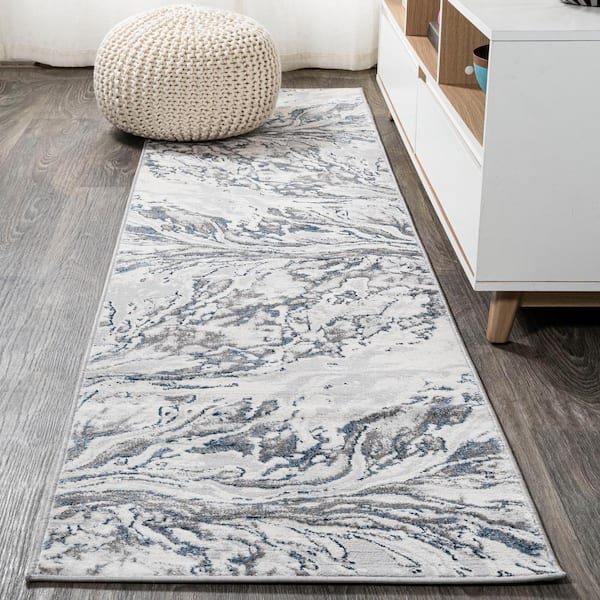 JONATHAN Y Swirl Marbled Abstract Gray/Blue 2 ft. x 10 ft. Runner Rug