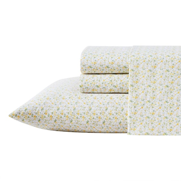 Laura Ashley Evie 3-Piece Yellow Cotton Twin Sheet Set