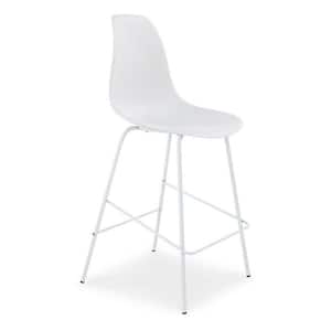 25 in. White Low Back Metal Frame Counter height Stool with Plastic Seat (Set of 2)