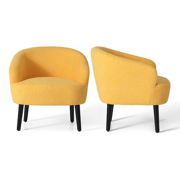 Bayville 29 in. Wide Faux Shearling Fabric Accent Chair With Arms (Set of 2), Sunset Gold