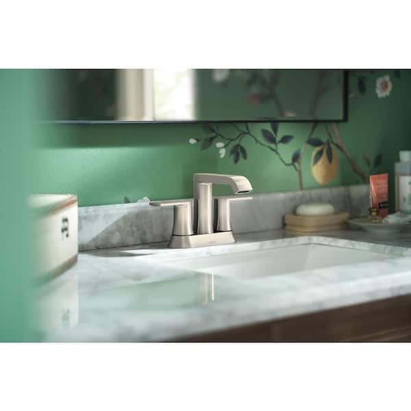 Genta 4 in. Centerset Double-Handle Bathroom Faucet with Drain Kit Included in Spot Resist Brushed Nickel