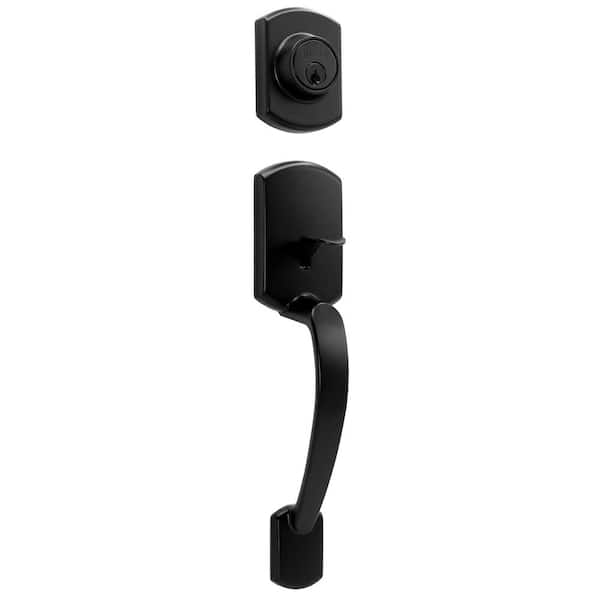 Katana Grade 2 Black Single Cylinder Entry Door Handleset with Aubryn Knob
