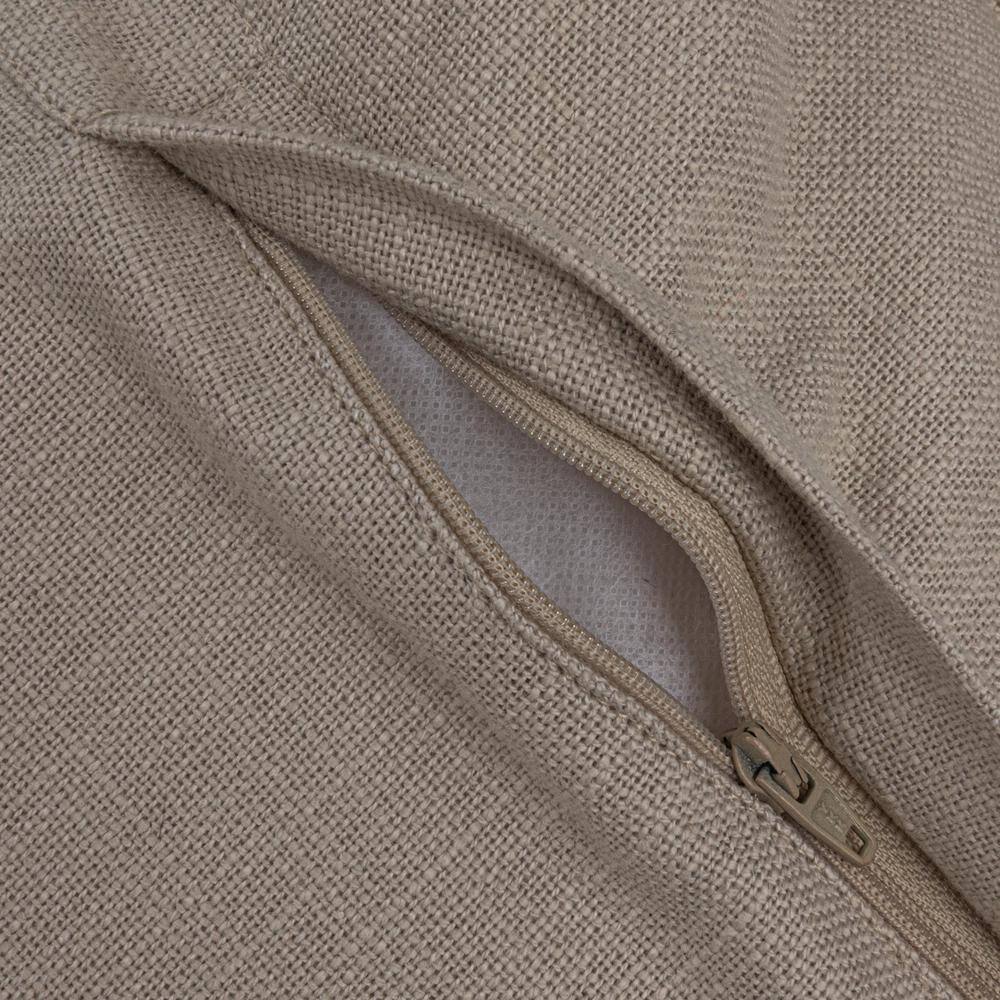Tan and Brown Linen Striped Square Pillow with Fringe