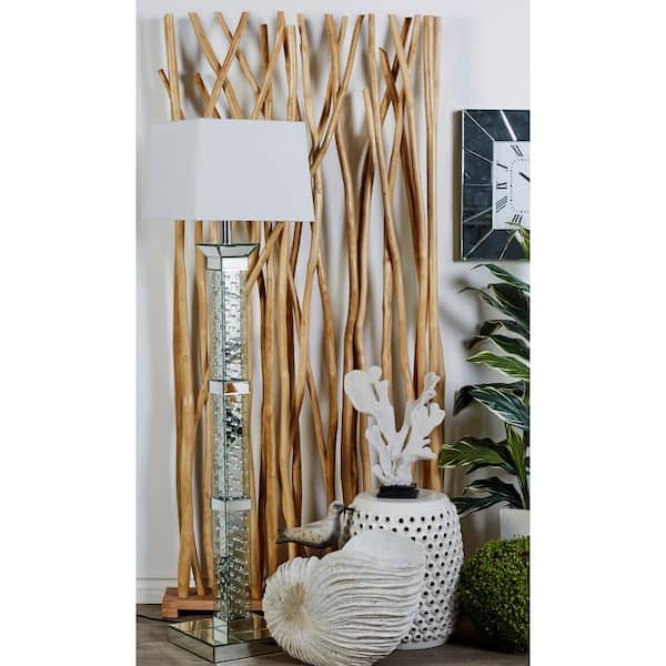Litton Lane 7 ft. Light Brown Single Panel Tree Handmade Room Divider Screen with Raw Branches