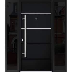 6083 60 in. x 80 in. Right-hand/Inswing 2 Sidelights Black Enamel Steel Prehung Front Door with Hardware