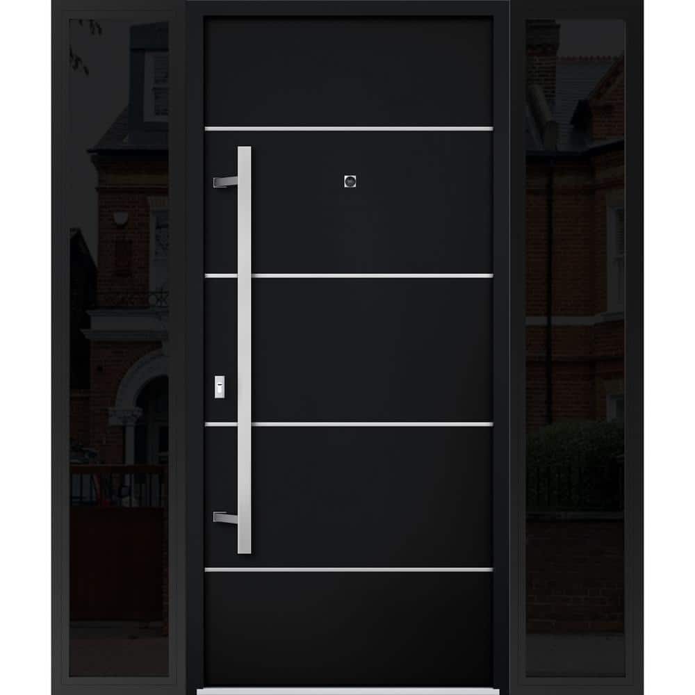 6083 64 in. x 80 in. Right-hand/Inswing 2 Sidelights Black Enamel Steel Prehung Front Door with Hardware price history on PriceWatchPro