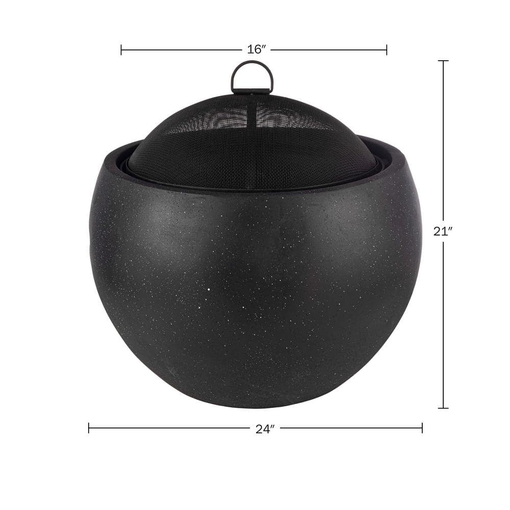 24" Black Magnesium Oxide Round Outdoor Fire Pit Set