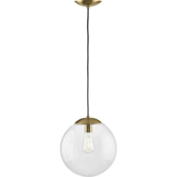 Atwell 1-Light Brushed Bronze Clear Glass Globe Modern Large Pendant Hanging Light