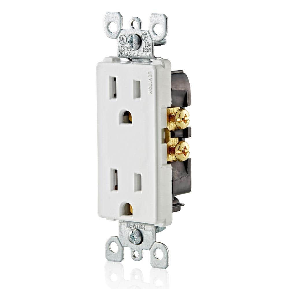 White Thermoplastic Duplex Wall Outlet with Wall Plate