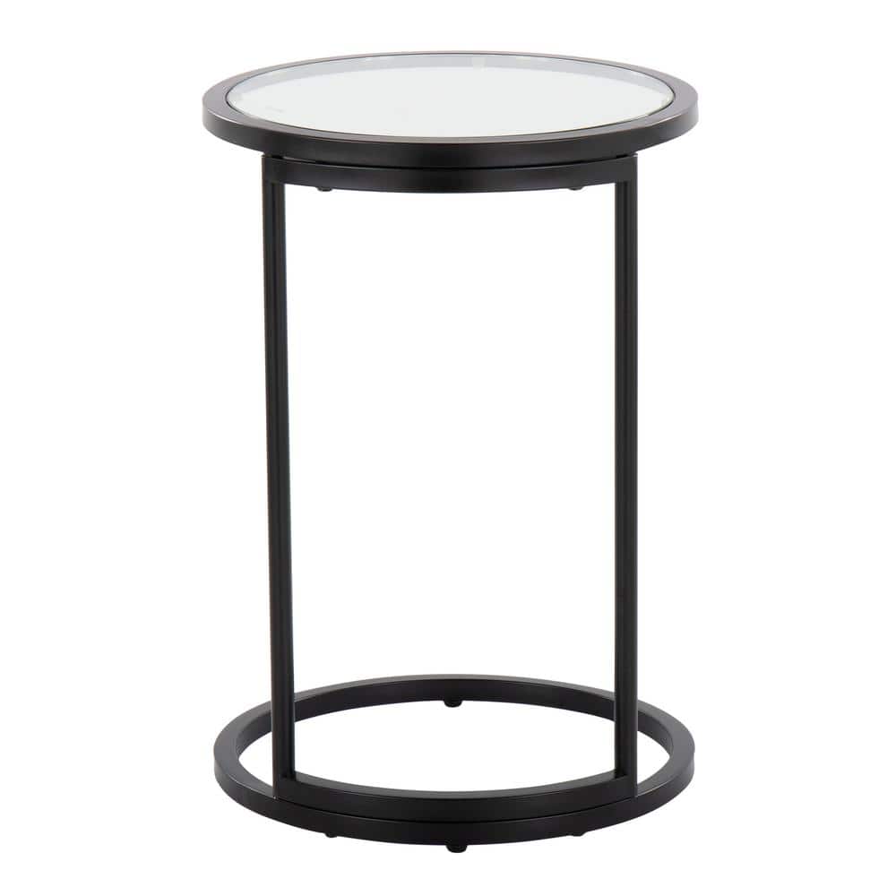 Black Metal and Clear Glass Round End Table
