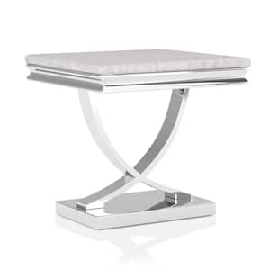 Meltone 23.5 in. Chrome Square Faux Marble End Table