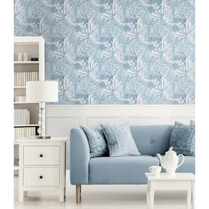 40.5 Sq. Ft. Blue Waterfall Floral Folly Vinyl Peel and Stick Wallpaper Roll
