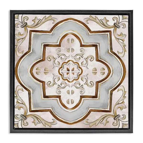 Stupell Industries Traditional Symmetrical Tile by Eli Jones Black Floater Frame Abstract Graphic Art Print 25 in. x 25 in.
