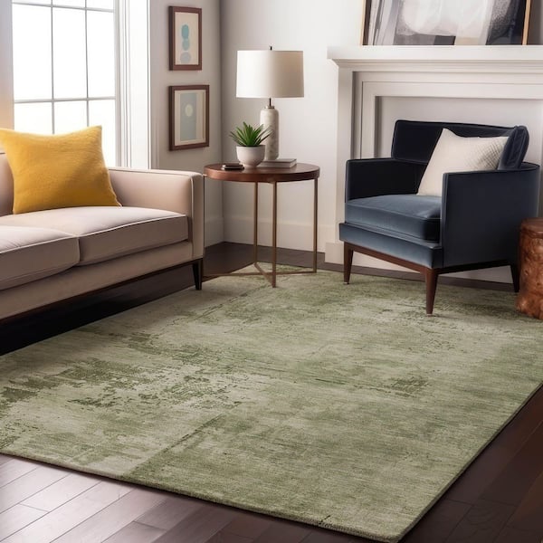 Mayfield Premium Machine Washable Abstract AMF1062 Olive 3 ft. x 4 ft. Area Rug
