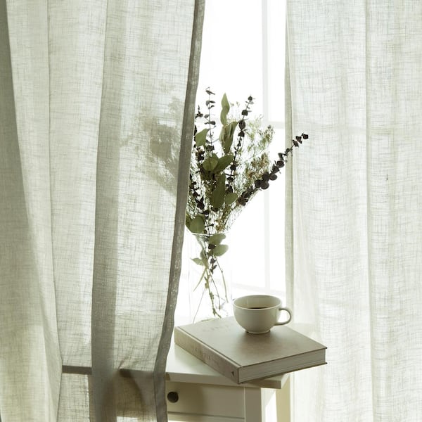 Grey Linen Linen Grommet Room Darkening Curtain - 52 in. W x 84 in