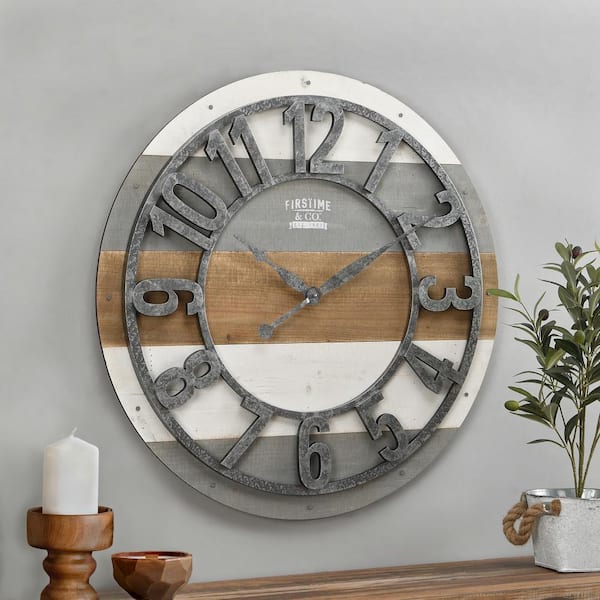 FirsTime & Co. 27 in. Shabby Planks Wall Clock