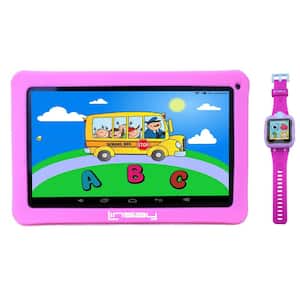 10.1 in. 2GB RAM 32GB Android 12 Tablet with Pink Kids Defender Case and Pink Kids Smart Watch