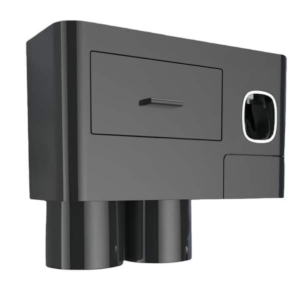 2 Cups Wall Mounted Toothbrush Holders with Toothpaste Dispenser, Large Capacity Tray, Cosmetic Drawer, Black
