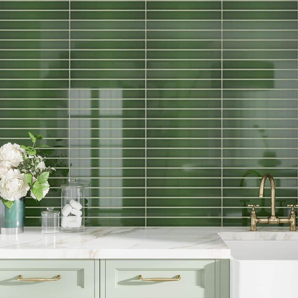 Horizonte 2 in. x 16 in. Glossy Forest Green Ceramic Subway Wall Tile (10.76 sq. ft./case)-50 Pack price history on PriceWatchPro