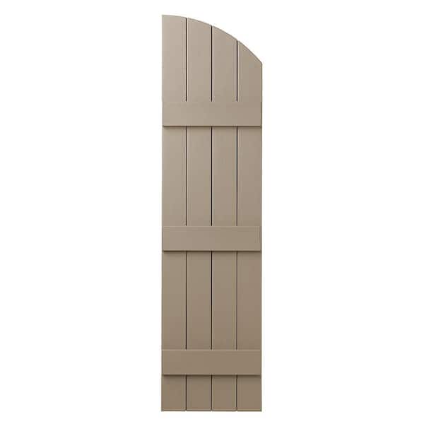 15 in. x 57 in. Polypropylene Plastic Arch Top Closed Board and Batten Shutters Pair in Pebblestone Clay