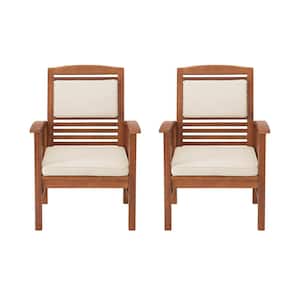 Lyndon Eucalyptus Wood Outdoor Chair with Cushions (Set of 2), Light Brown (24in W x 28in D x 35in H)