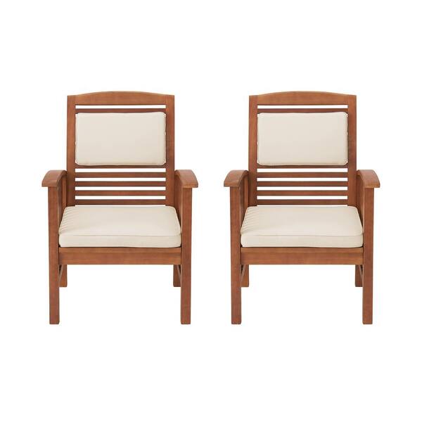 Pure Garden Lyndon Eucalyptus Wood Outdoor Chair with Cushions (Set of 2), Light Brown (24in W x 28in D x 35in H)