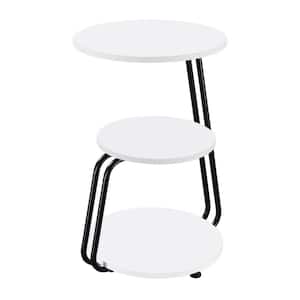 18.25 in. White and Black Round Wood End Table with Metal Frame
