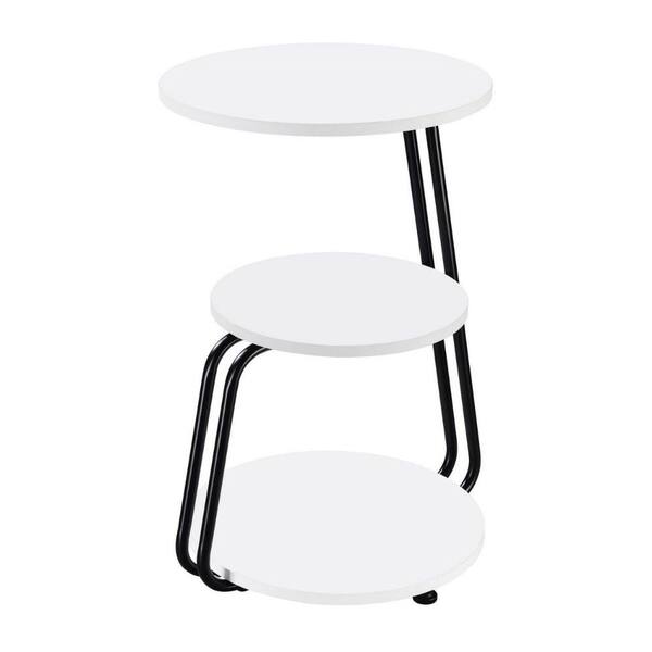 Benjara 18.25 in. White and Black Round Wood End Table with Metal Frame