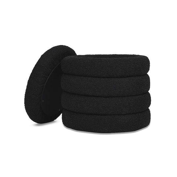 Jennifer Taylor Fuji 19 in. Upholstered Boucle Fabric Round Living Room Foot Rest Stool Storage Ottoman in Ebony Black