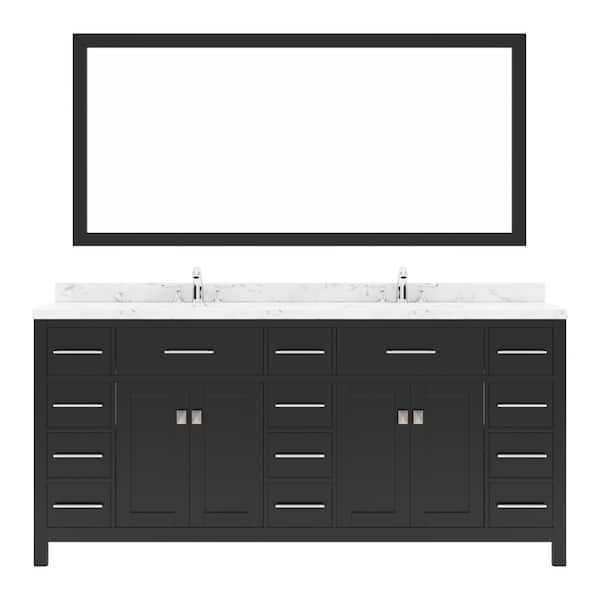 Virtu USA Caroline Parkway 72 in. W x 22 in. D x 35 in. H Double Sink Bath Vanity in Espresso with Quartz Top and Mirror
