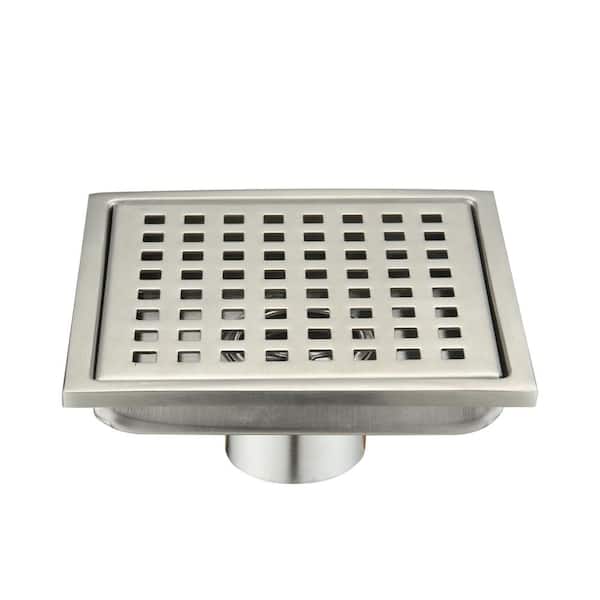 Tileon 6 in. Square Stainless Steel Shower Floor Drain in Brushed Nickel
