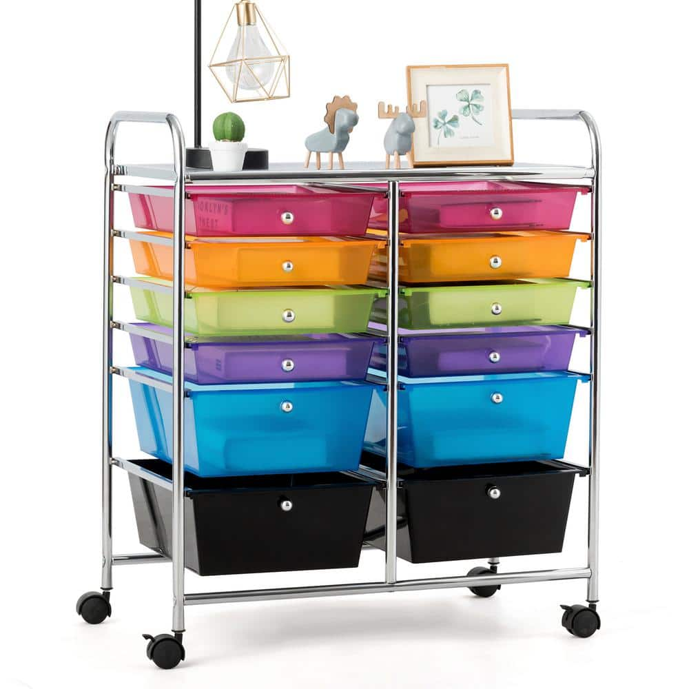 Honey Joy TOPB003953 4-Drawer Plastic Rolling Storage Cart Metal Rack Organizer Shelf with Wheels Black