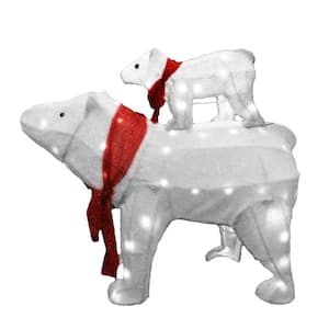 39.6 in. Tall White and Red Tinsel Cotton Polar Bears LED Yard Lights