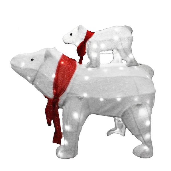 Joyfy Syncfun 2 Packs 3D Plush Polar Bears for Christmas with 80 LED Warm White Yard Lights