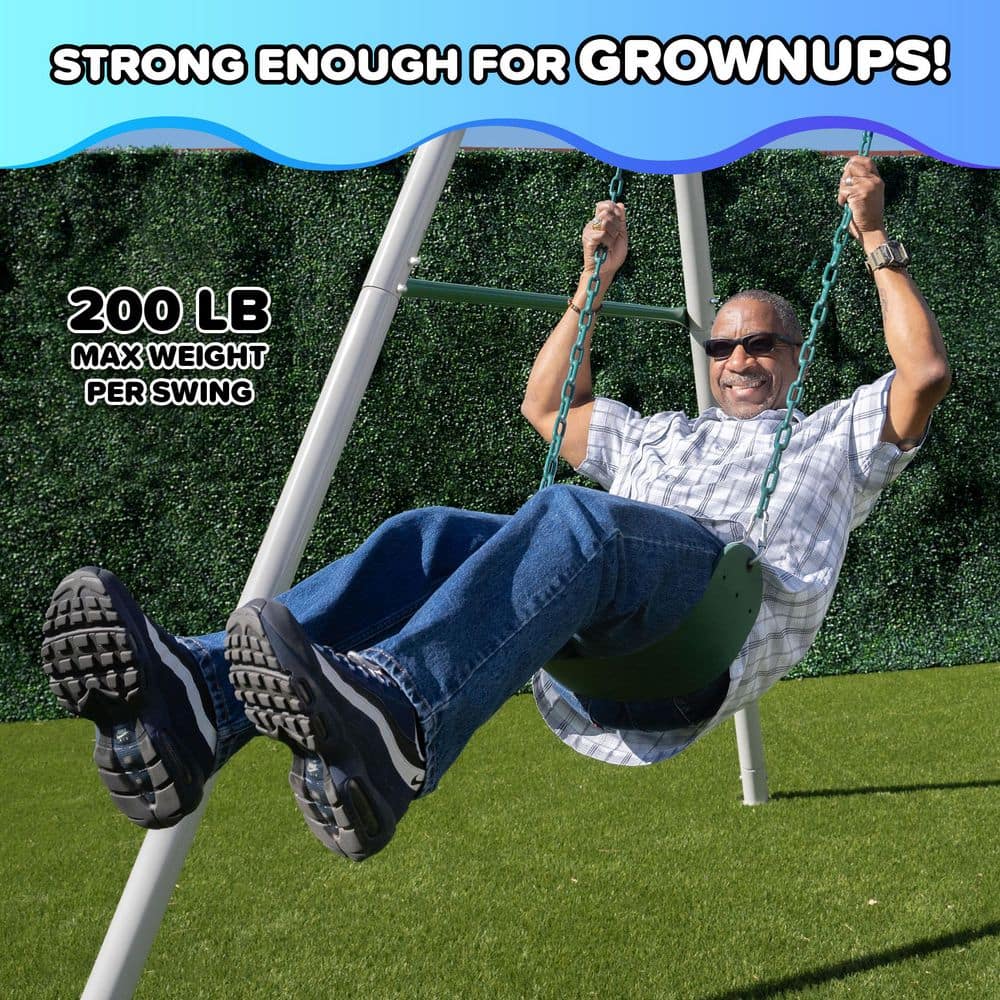 Everest 10ft White Metal Swing Set with 3 Adjustable Swings