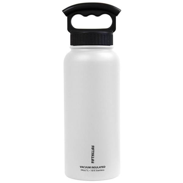 null 34 oz. Vacuum-Insulated Bottle with Wide-Mouth 3-Finger Handle Lid in Winter White