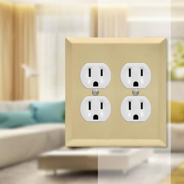 Metallic 2 Gang Duplex Outlet Steel Wall Plate - Satin Brass