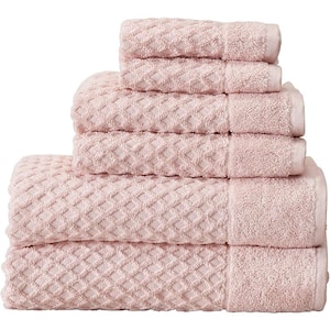 6-Piece Pink Diamond Cotton Bath Towel Set (2-Bath Towels 2-Hand Towels and 2-Washcloths)