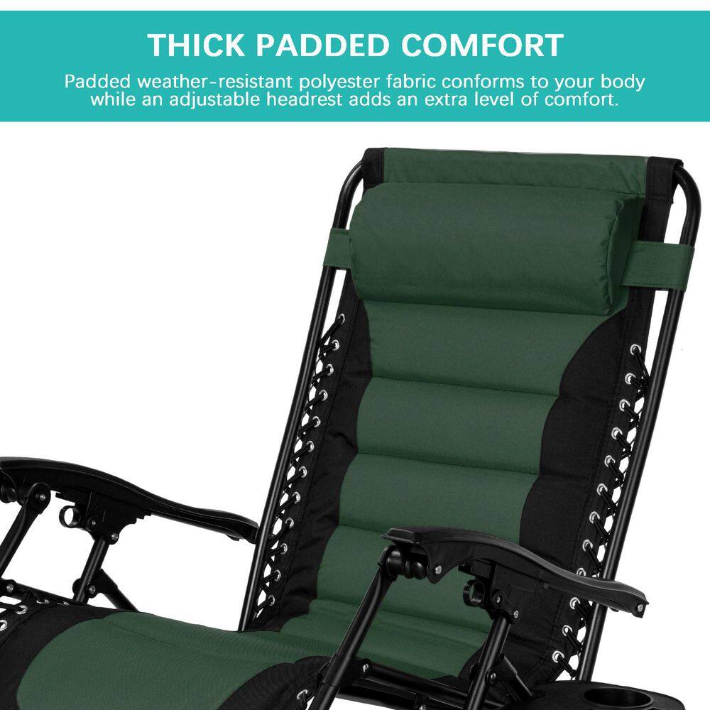 Oversized Black and Forest Green Padded Zero Gravity Recliner with Tray