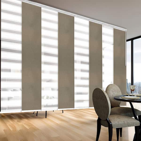EMOH Rainy Sand 130 in. - 175 in. W x 94 in. L Adjustable 8- Panel White Double Rail Panel Track with 23.5 in. Slates