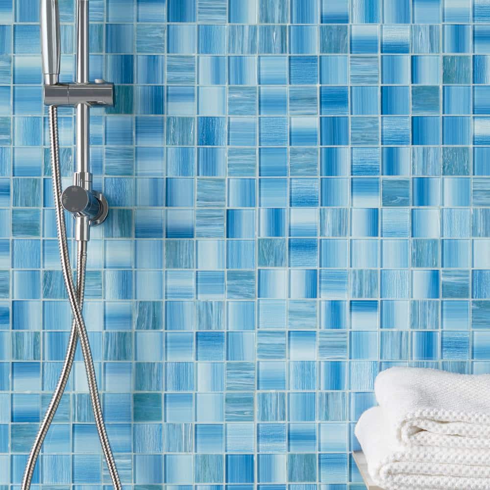 Toluca 12'' x 12'' Polished Blue Glass Mosaic Tile
