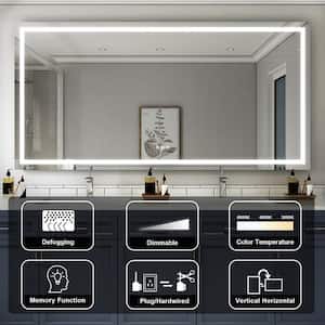 84 in. W x 42 in. H Rectangular Frameless Anti-Fog Wall Bathroom Vanity Mirror in Aluminum UL LED Lights Super Bright