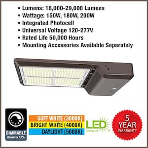 1000-Watt Equivalent Integrated LED Bronze Area Light Straight Arm Kit Light TYPE 5 Adjustable Lumens CCT (12-Pack)