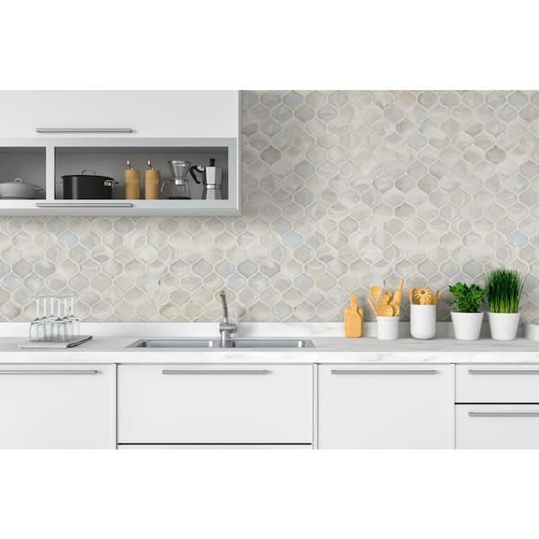 Pearl Arabesque 10 in. x 10 in. x 0.31 in. Glass Mesh-Mounted Mosaic Wall Tile (7.1 sq. ft./Case)