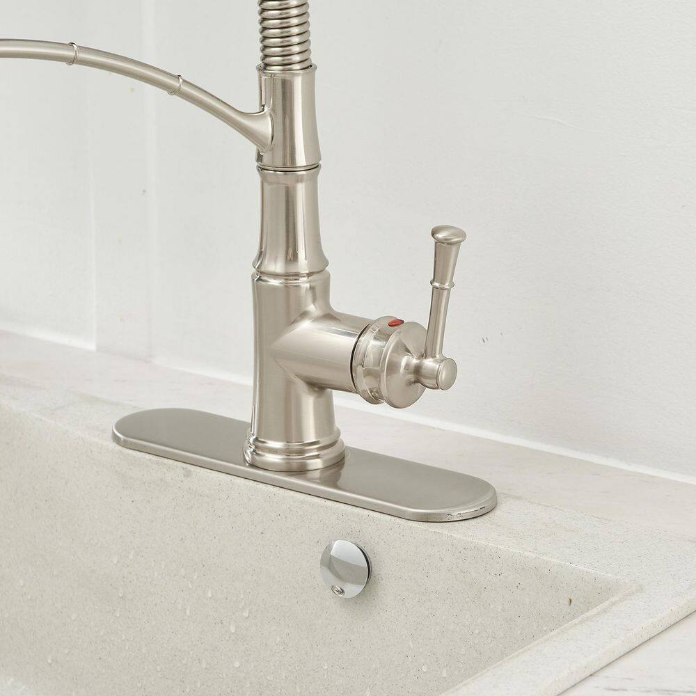 Brushed Nickel Single-Handle Pull-Down Kitchen Faucet with Deck Plate