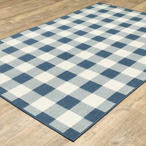 Messina Blue/Ivory 2 ft. x 8 ft. Geometric Gingham Check Polypropylene Indoor/Outdoor Runner Area Rug