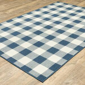 Messina Blue/Ivory 8 ft. x 11 ft. Geometric Gingham Check Polypropylene Indoor/Outdoor Area Rug